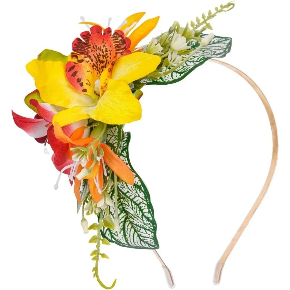 Hawaiian Orchid Flower Crown Tropical Lei Hair Accessory for Women Girls